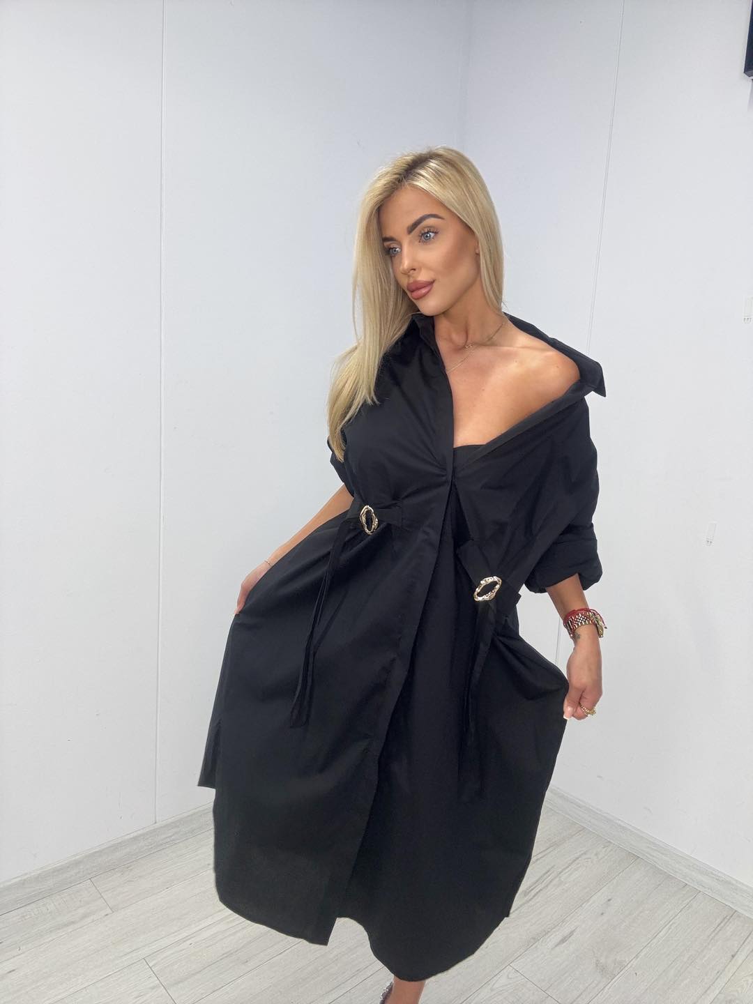 Sukienka koszulowa czarna - obrazek 3